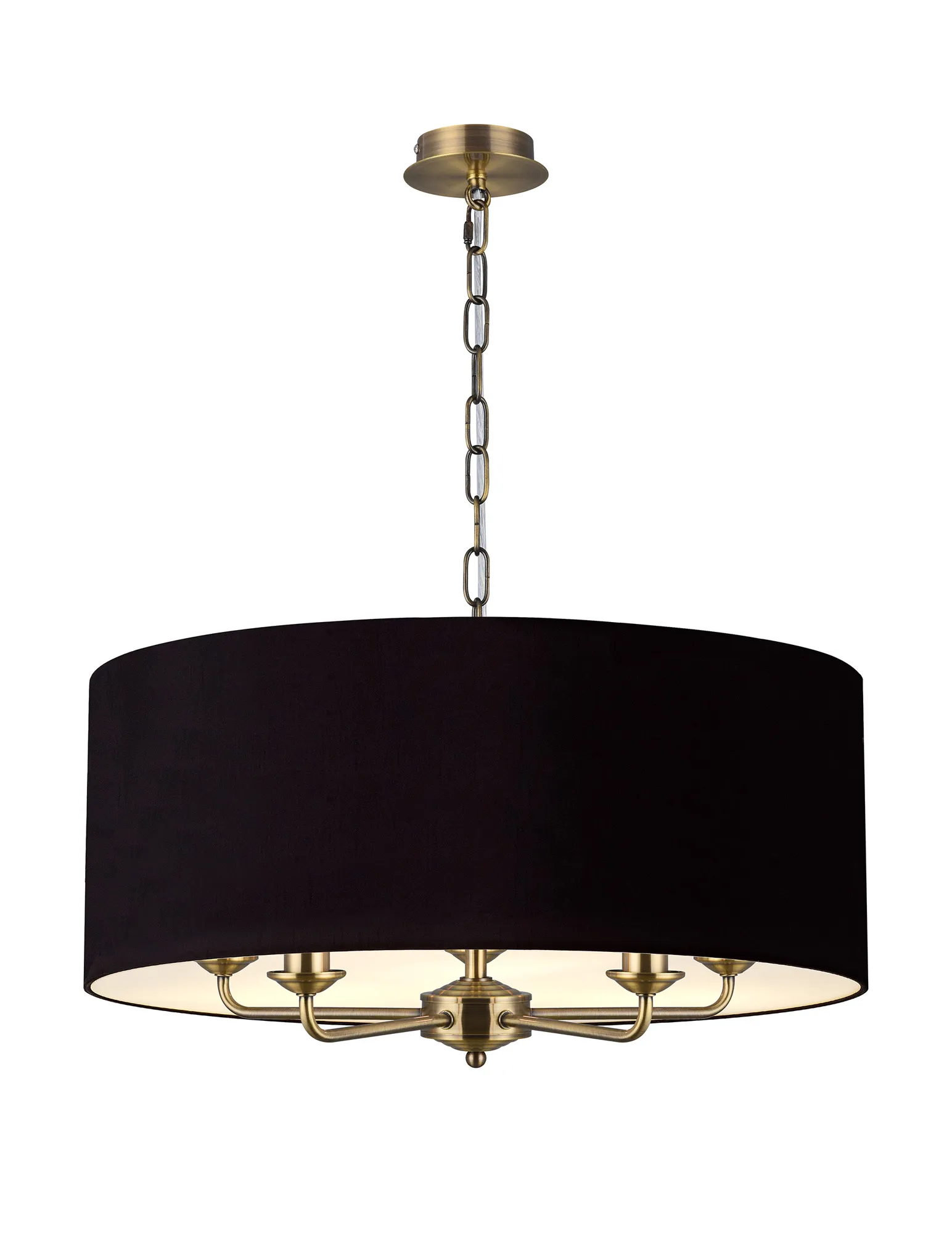 DK0666  Banyan 60cm 5 Light Pendant Antique Brass; Midnight Black/Green Olive